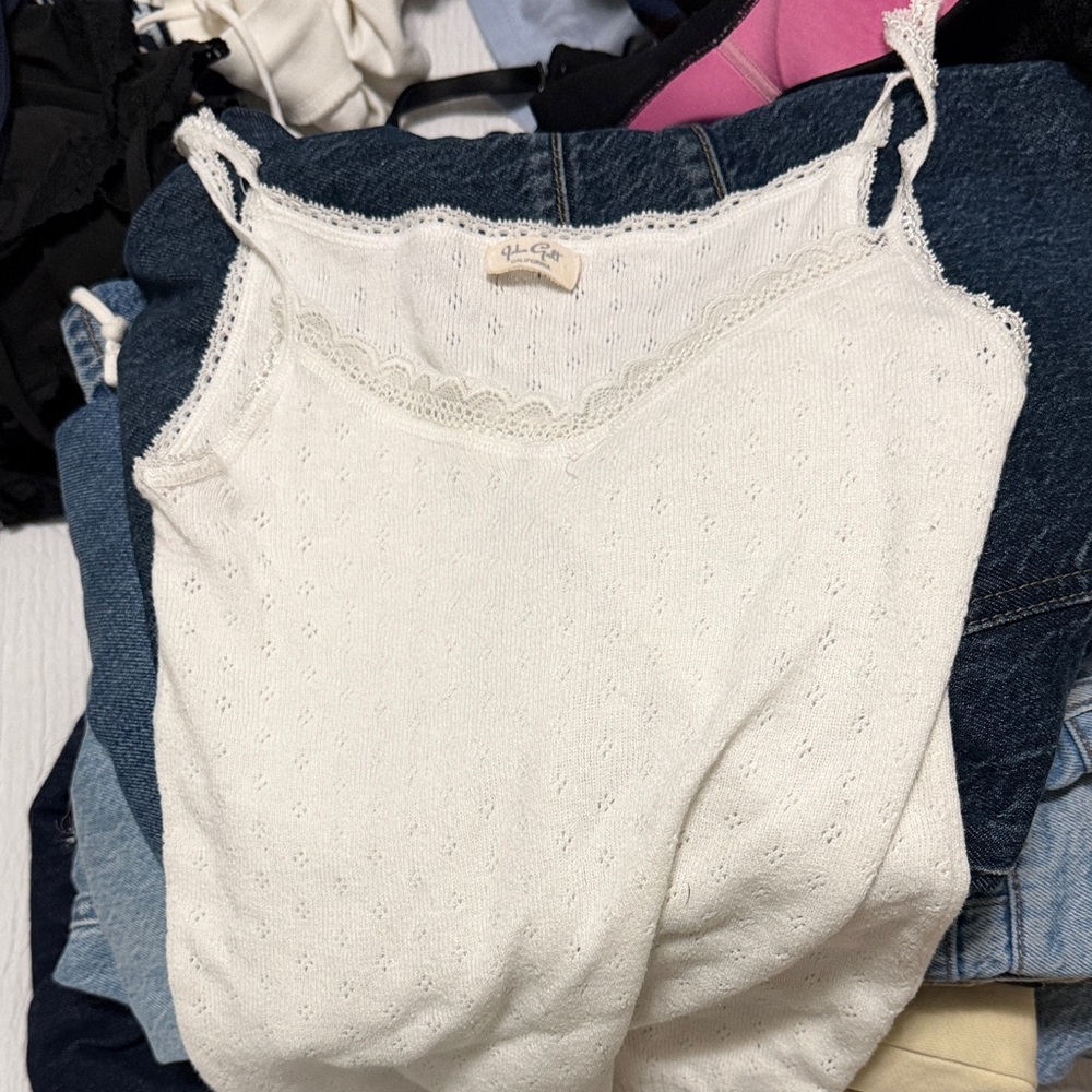 John Galt White Lace Trim Women's Top